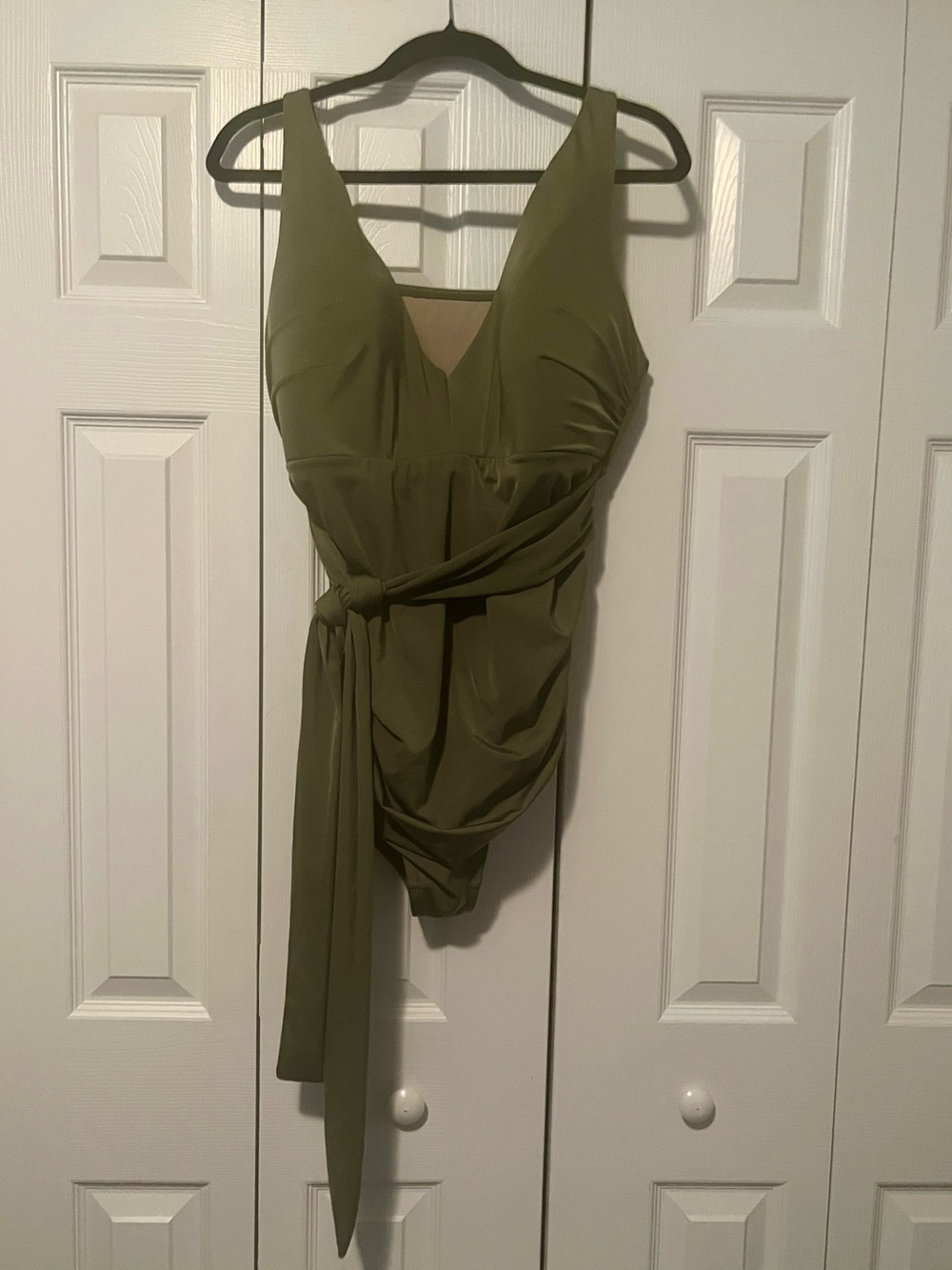 Swim by Cacique Olive Green One-Piece Swimsuit with Waist Tie